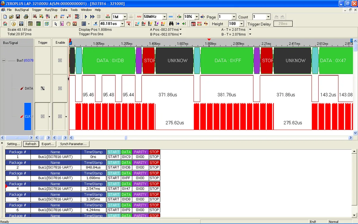 Программное обеспечение Zeroplus ISO7816 UART