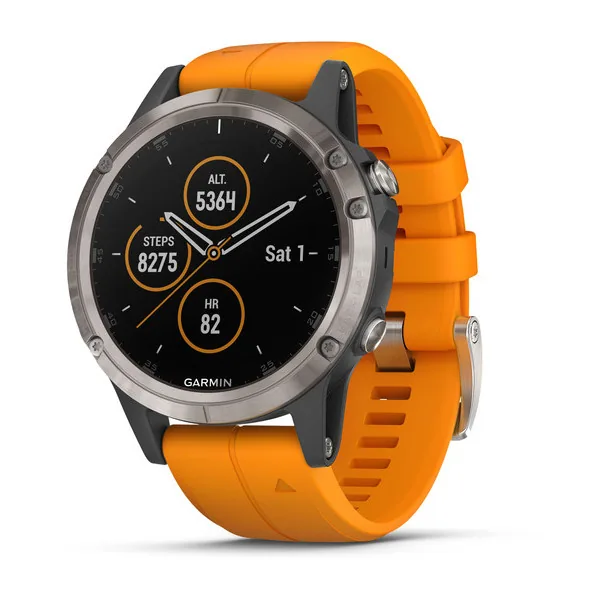 Смарт-часы Garmin Fenix 5 Plus Sapphire титан с оранжевым ремешком
